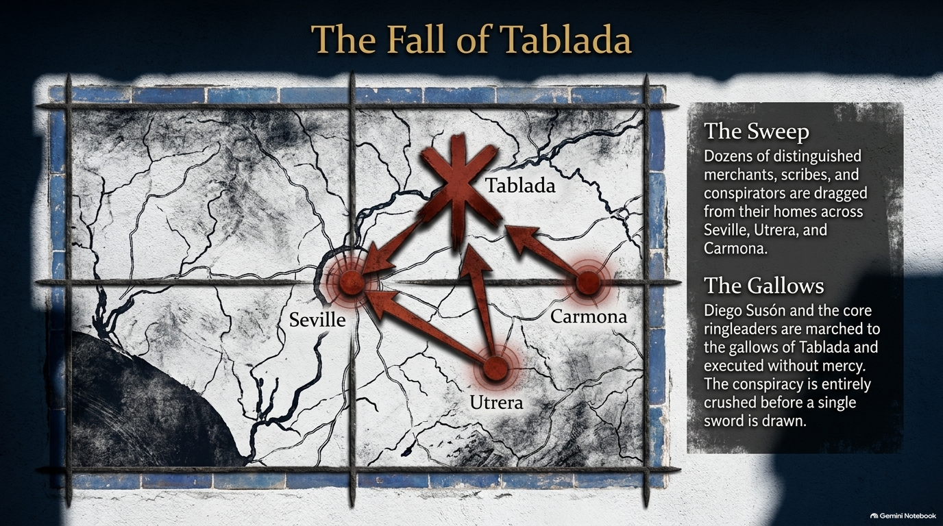 The sweep across Seville, Utrera and Carmona — and the gallows of Tablada.