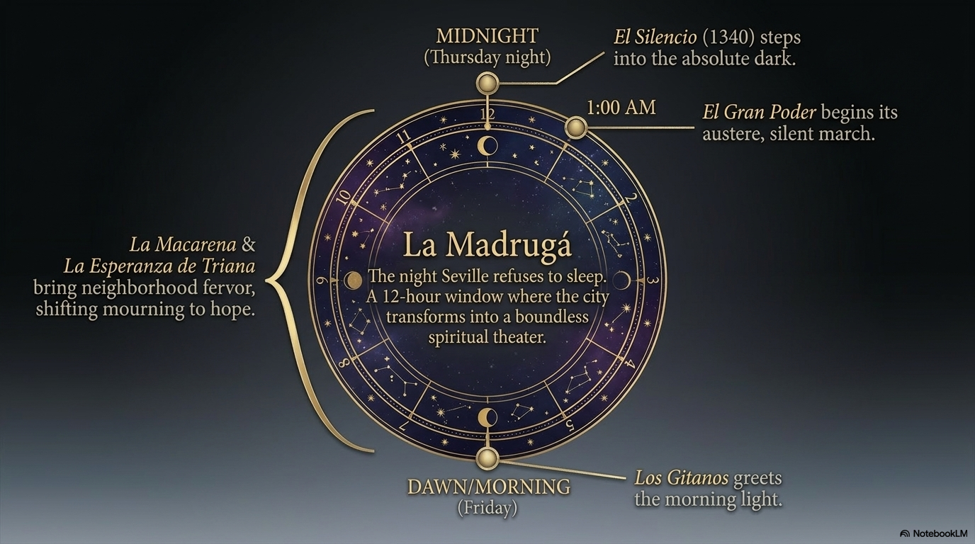 The clock of La Madrugá — the night Seville refuses to sleep.