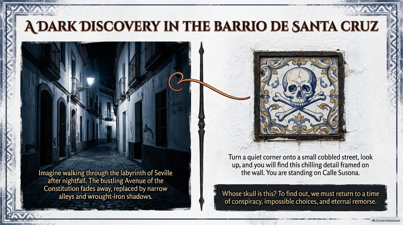 Turn the corner, look up, and the skull is waiting on Calle Susona.